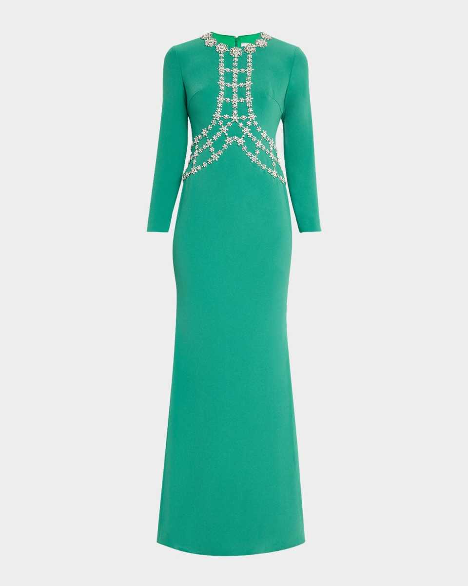 Jordyn Crystal Long-Sleeve Trumpet Gown